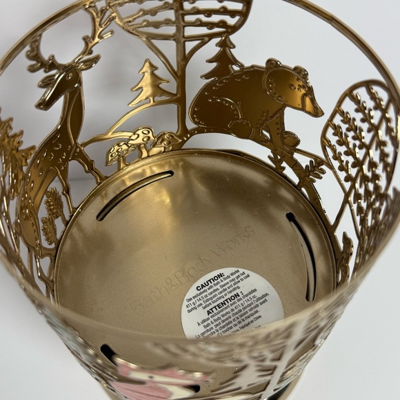 Bath & Body Works 3-Wick Candle Holder Pedestal Gold Fox Bear Deer Nature Animal - Picture 5 of 6